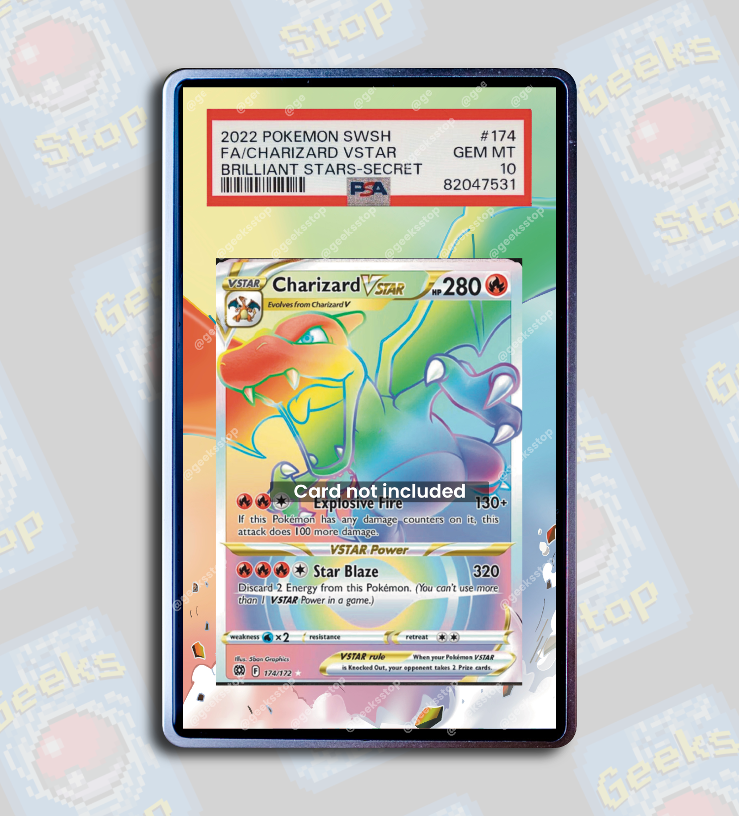 Charizard VSTAR Rainbow PSA TAG Beckett | Display Case Extended Art fo GeeksStop Charizard VSTAR Rainbow PSA TAG Beckett | Display Case Extended Art fo GeeksStop
