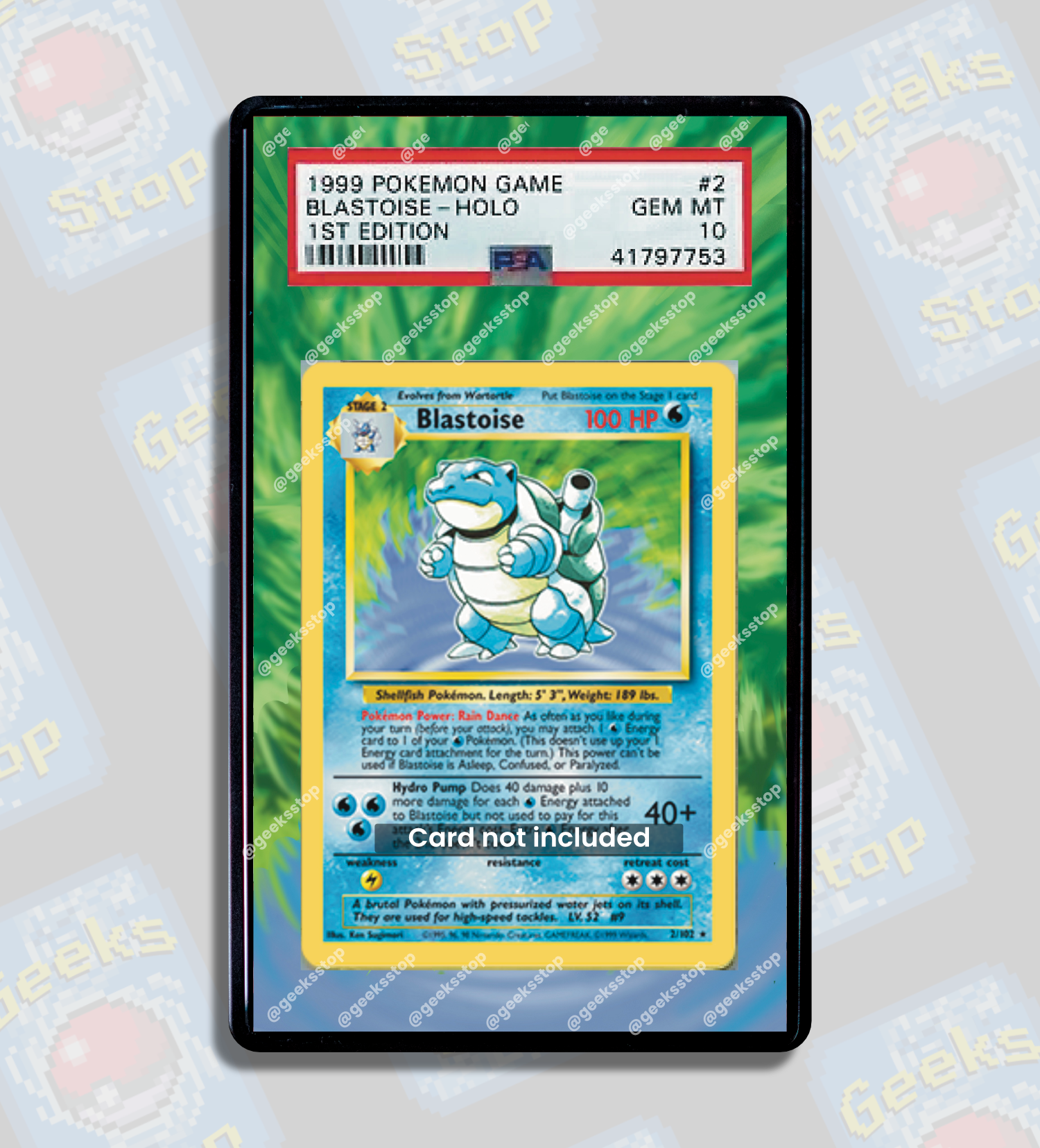 Blastoise 1st Edition Base Set PSA CGC Beckett | Extended Art Display GeeksStop Blastoise 1st Edition Base Set PSA CGC Beckett | Extended Art Display GeeksStop