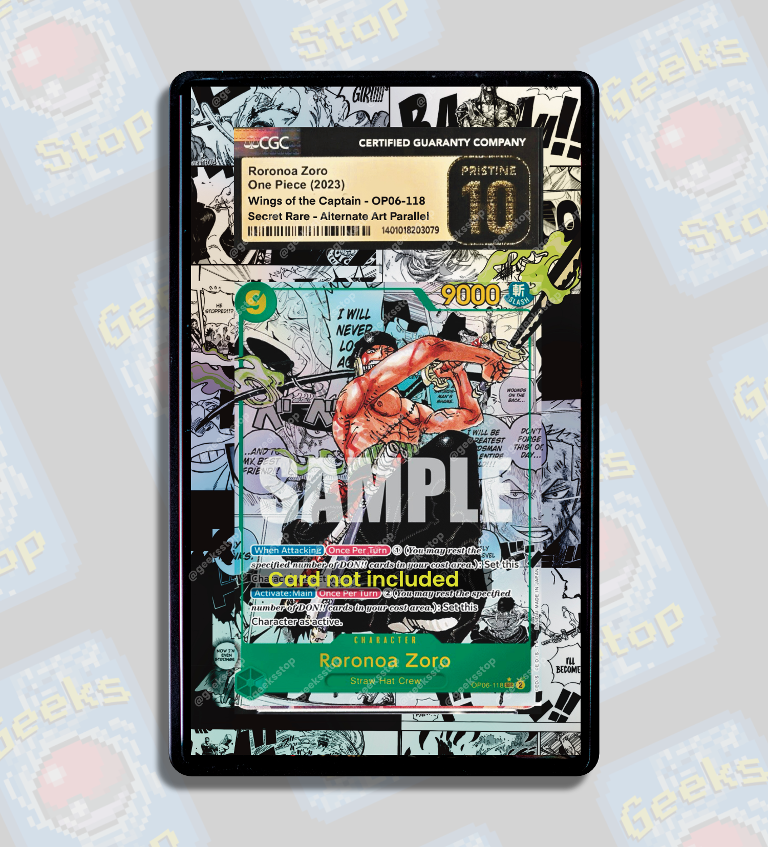 Roronoa Zoro Manga | PSA CGC Beckett Display Case Extended Art for Roronoa Zoro Manga | PSA CGC Beckett Display Case Extended Art for