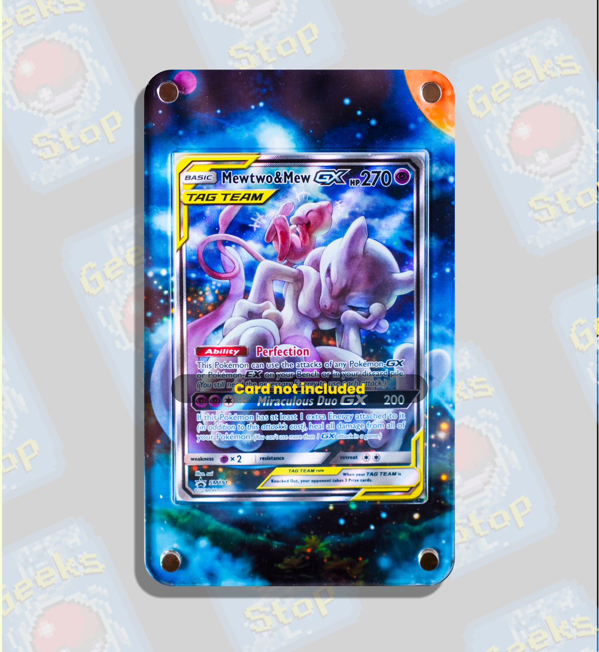 Mewtwo & Mew GX | Card Display Case Extended Art for Pokemon Card GeeksStop Mewtwo & Mew GX | Card Display Case Extended Art for Pokemon Card GeeksStop