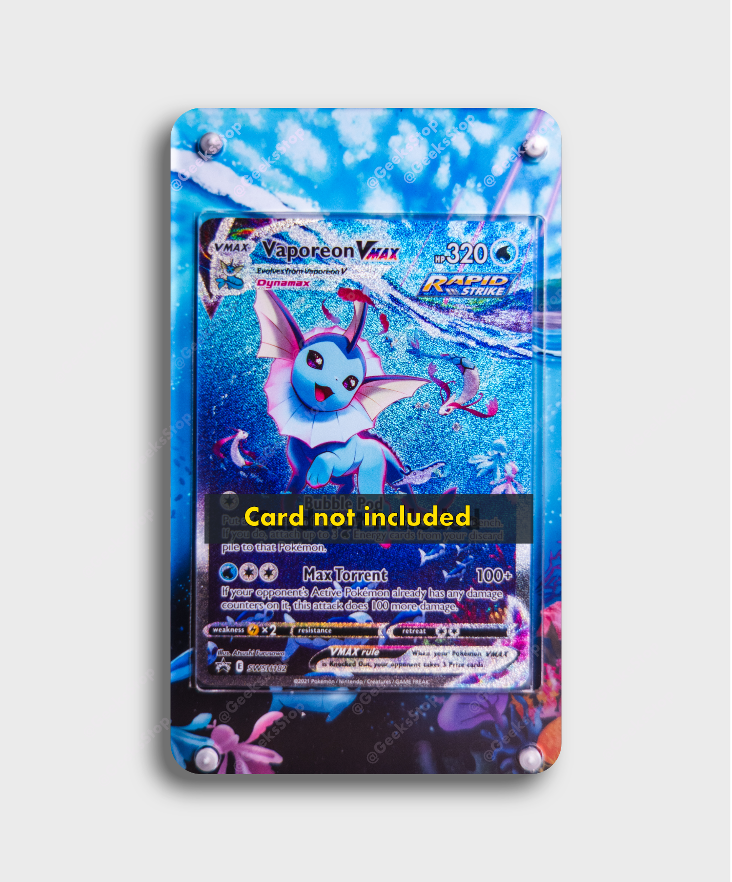 Vaporeon VMAX Alternate Art | Card Display Case Extended Art for Pokem GeeksStop Vaporeon VMAX Alternate Art | Card Display Case Extended Art for Pokem GeeksStop