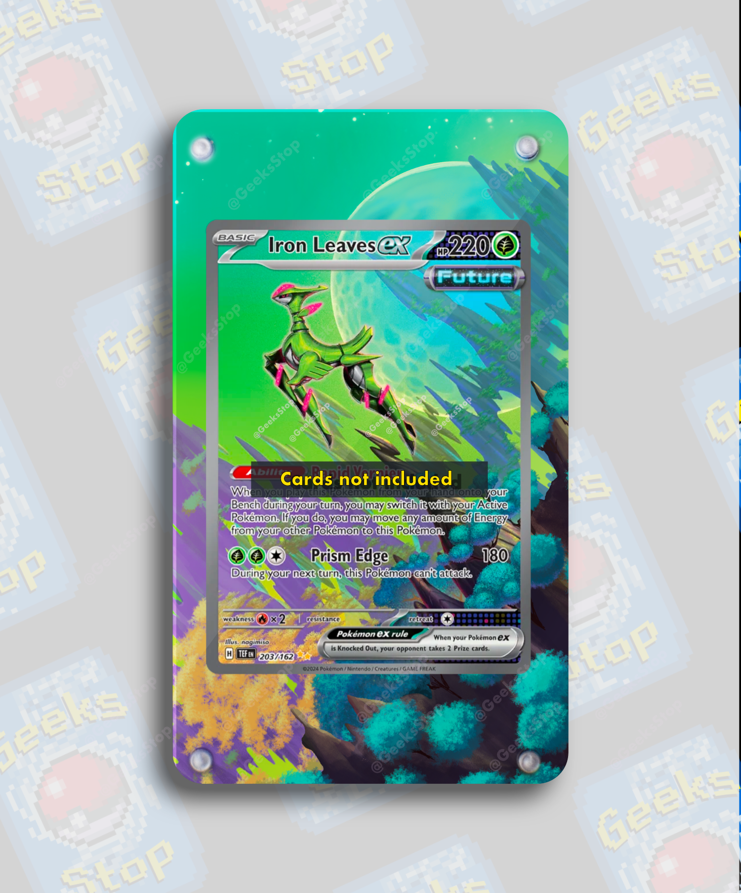 Iron Leaves ex SIR | Card Display Case Extended Art for Pokemon Card GeeksStop Iron Leaves ex SIR | Card Display Case Extended Art for Pokemon Card GeeksStop