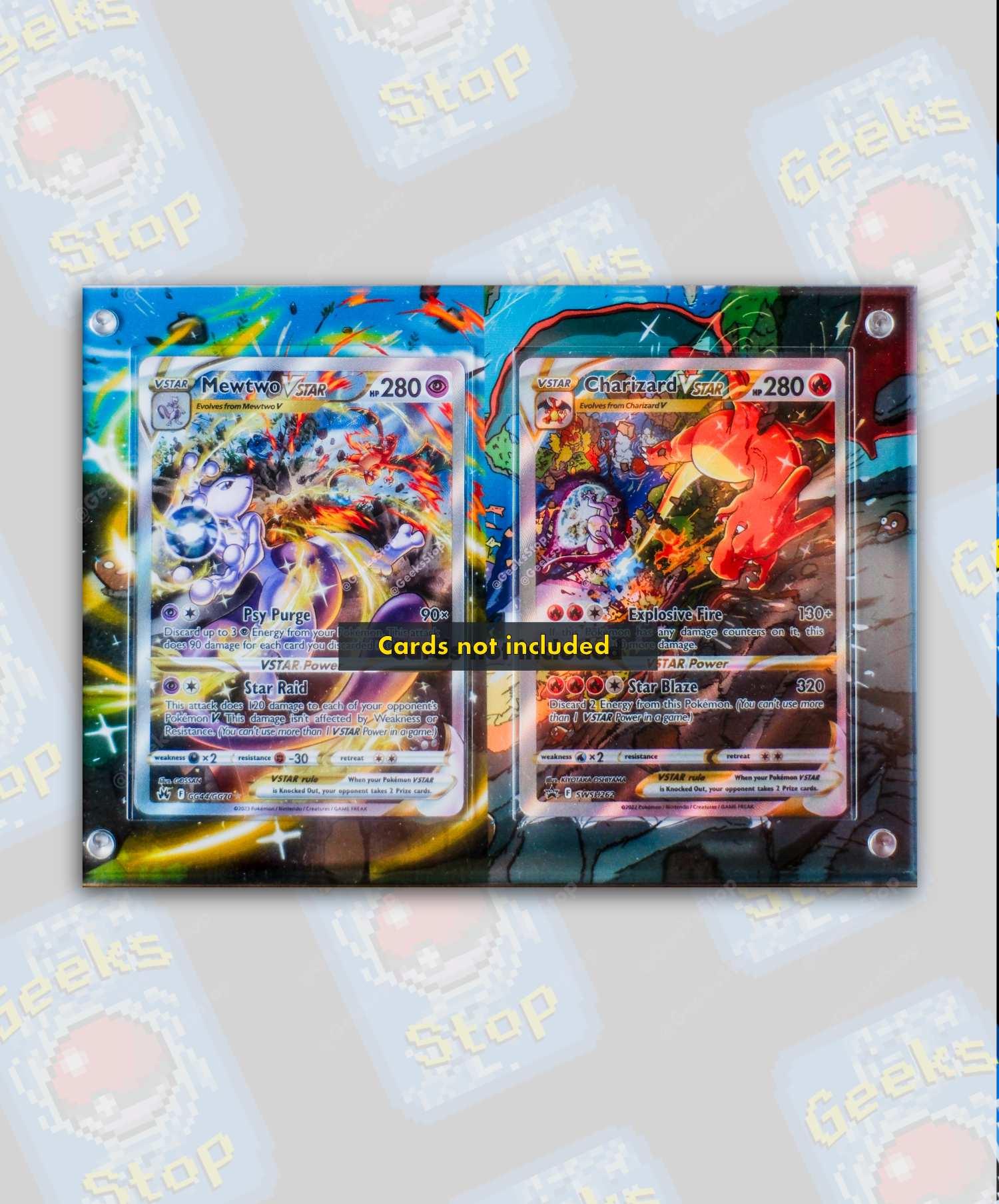 Mewtwo vs Charizard VSTAR | Card Display Case Extended Art for Pokemon GeeksStop Mewtwo vs Charizard VSTAR | Card Display Case Extended Art for Pokemon GeeksStop