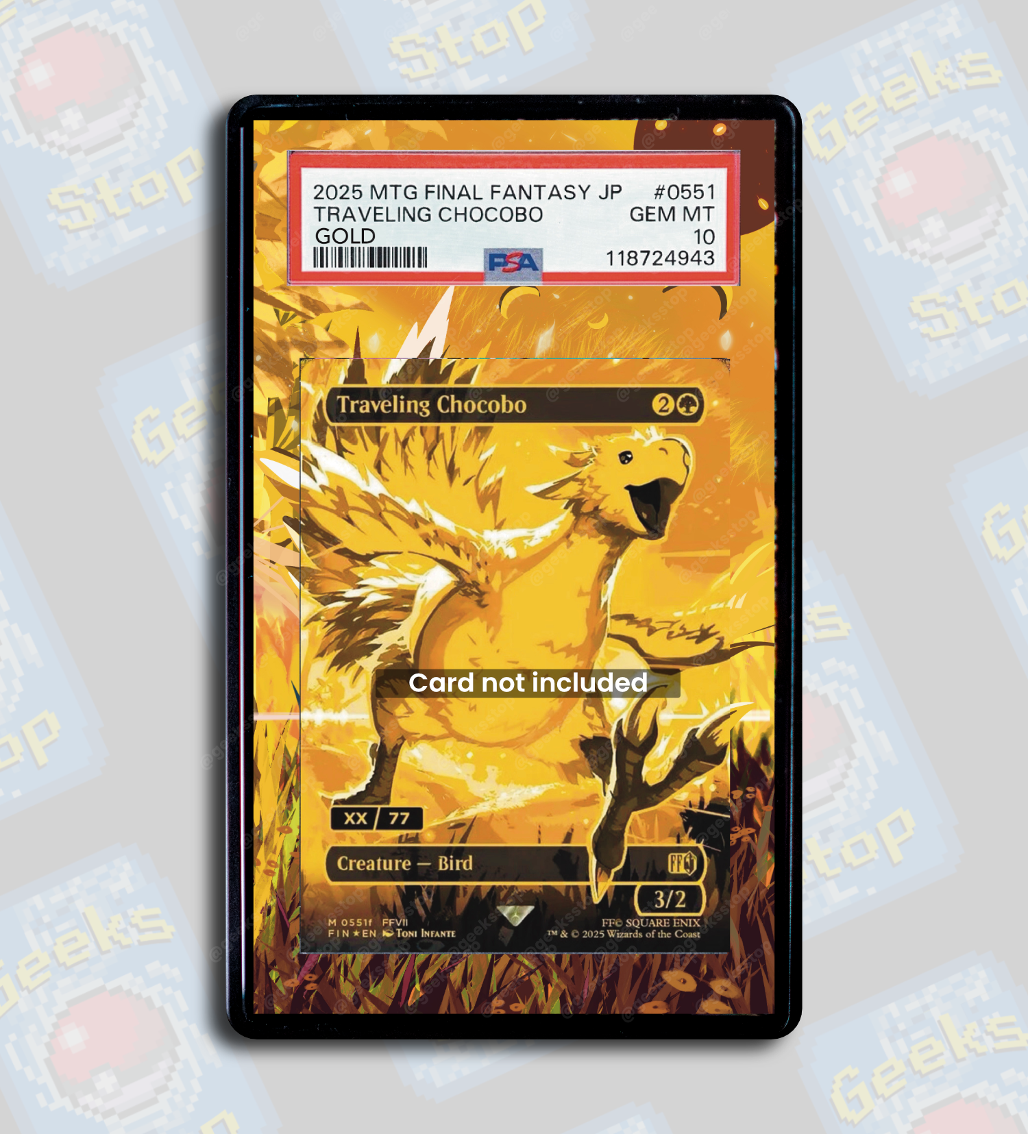 Traveling Chocobo (Gold) PSA TAG Beckett | Extended Art Display Case f GeeksStop Traveling Chocobo (Gold) PSA TAG Beckett | Extended Art Display Case f GeeksStop