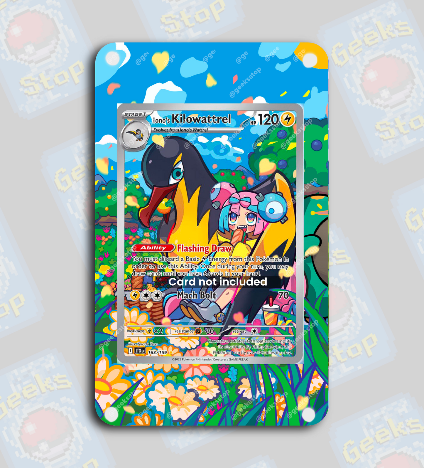 Iono’s Kilowattrel AR | Display Case Extended Art for Pokemon Journey Together Card