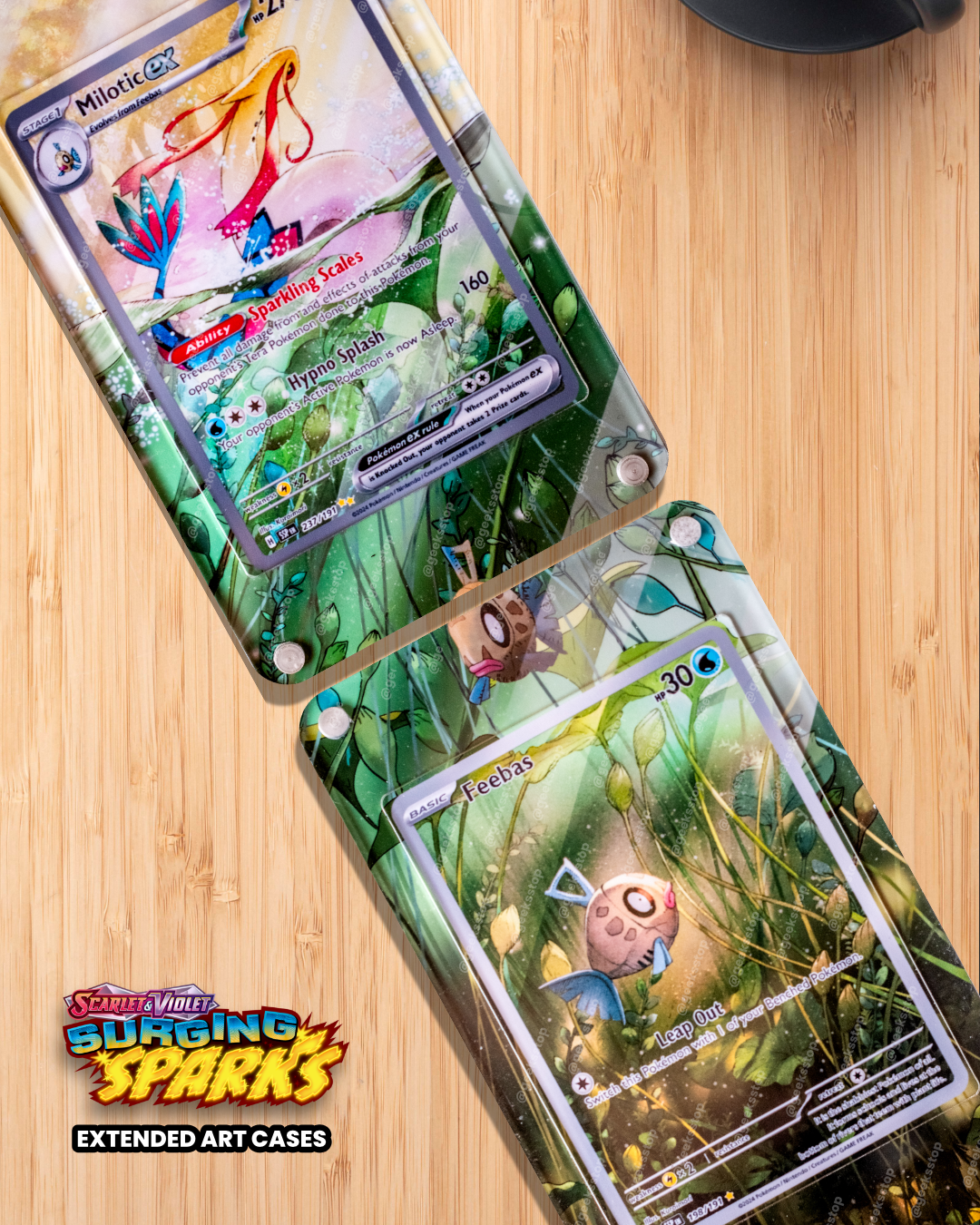 Feebas & Milotic ex SAR | Extended Art Display Case for Pokémon Surging Sparks Card