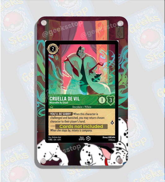 Cruella De Vil Lorcana TCG - Miserable as Usual - Extended Art Custom Lorcana Card Display Case