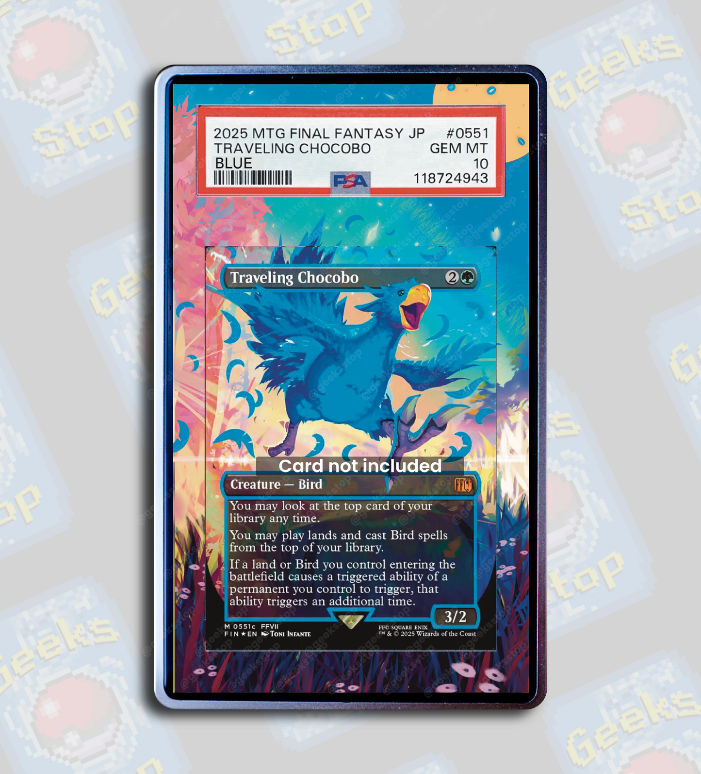 Traveling Chocobo (Blue) PSA TAG Beckett | Extended Art Display Case for Graded MTG