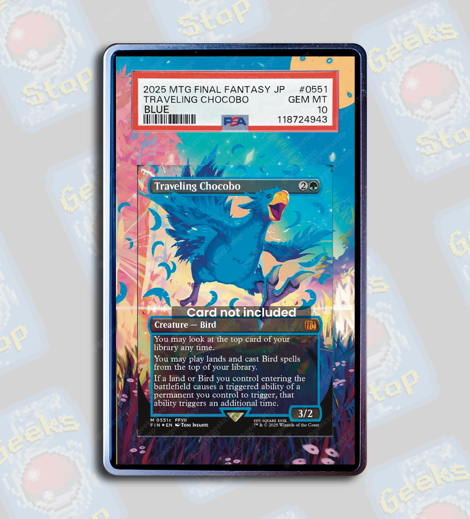 Traveling Chocobo (Blue) PSA TAG Beckett | Extended Art Display Case for Graded MTG