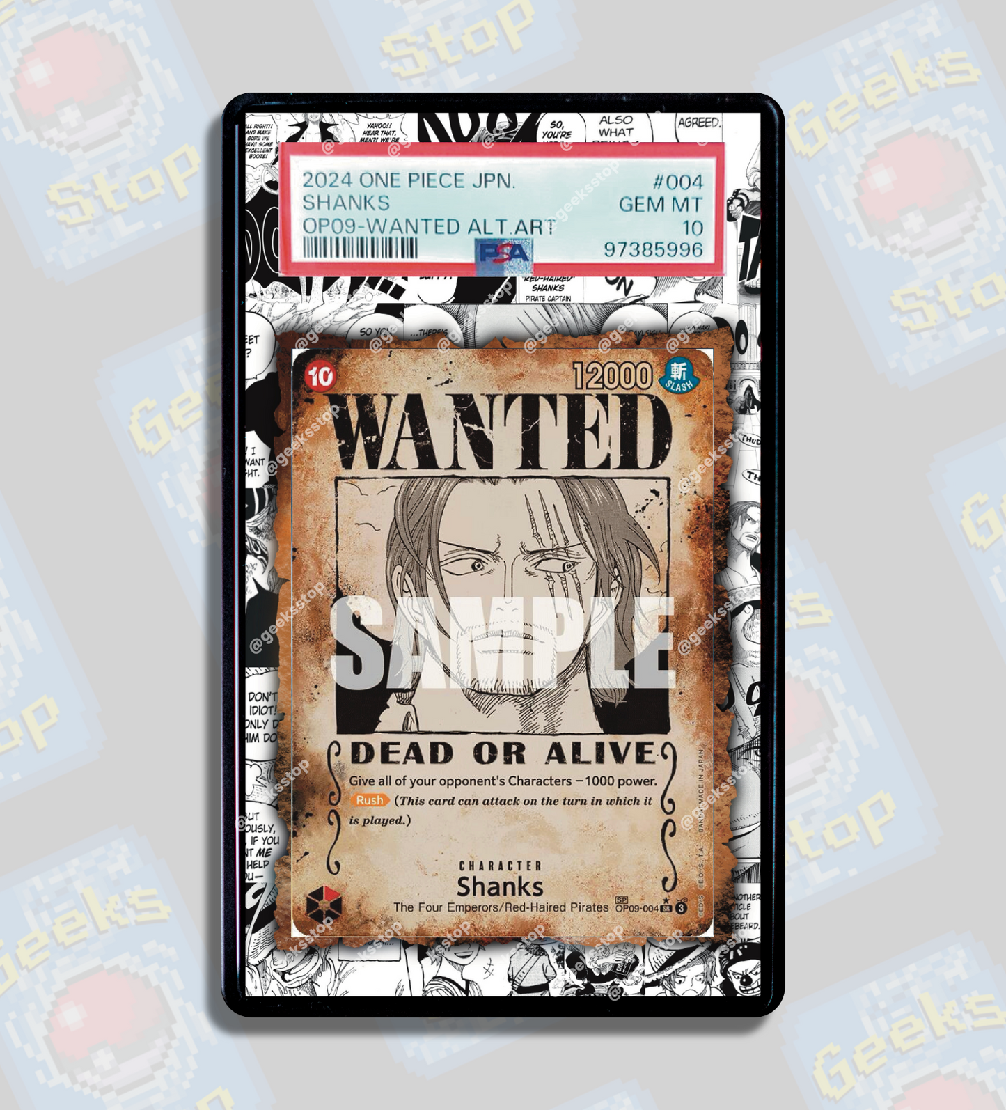 Shanks Wanted OP09 PSA CGC Beckett | Extended Art Display Case for Graded One Piece Card