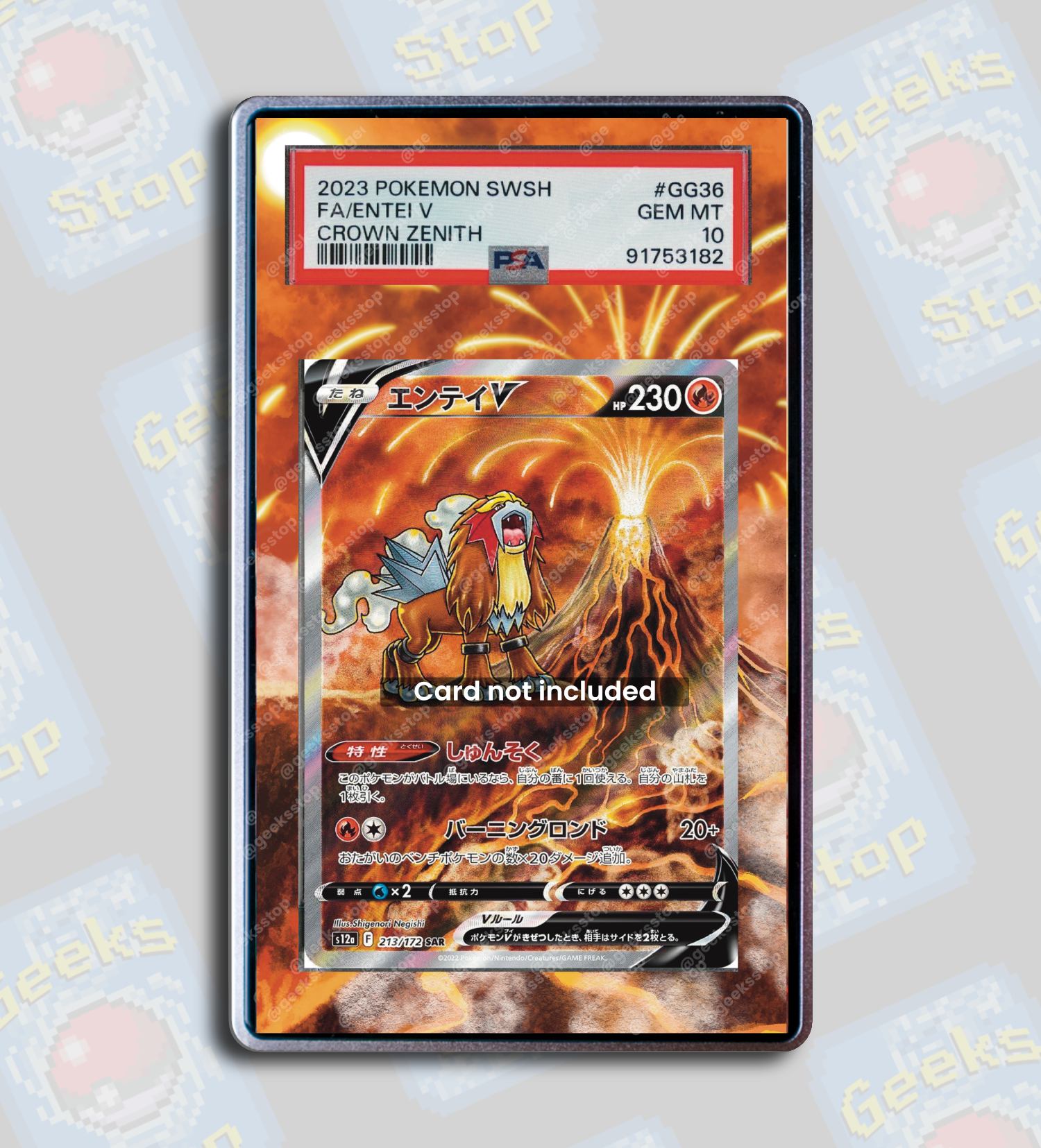Entei V PSA TAG Beckett | Extended Art Display for Pokemon Card