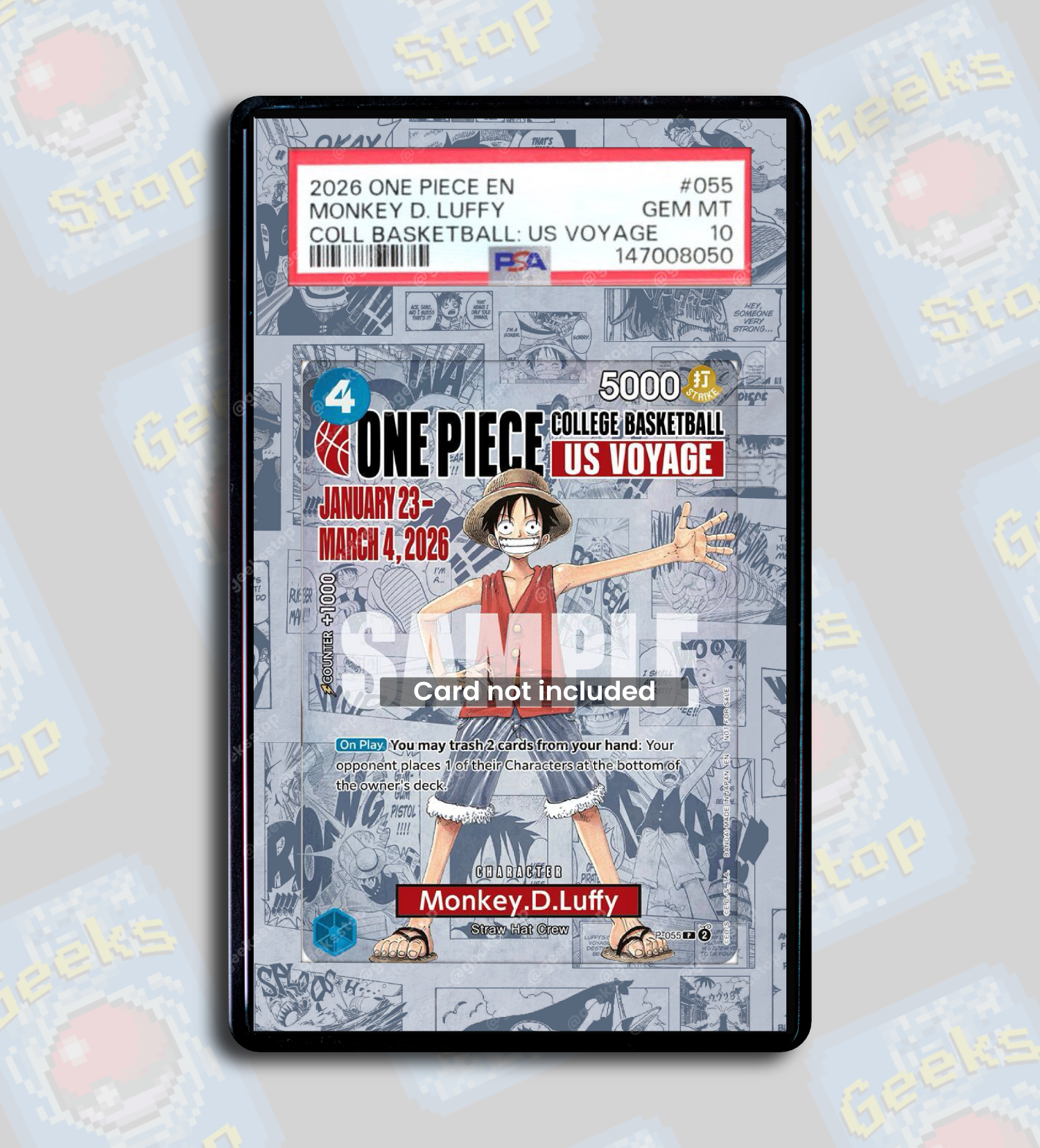 Luffy US Voyage Promo PSA TAG Beckett | One Piece Extended Art Display Case
