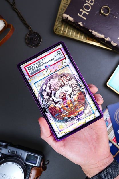 Monkey D Luffy Pirate Crew PSA Graded slab in an extended art display