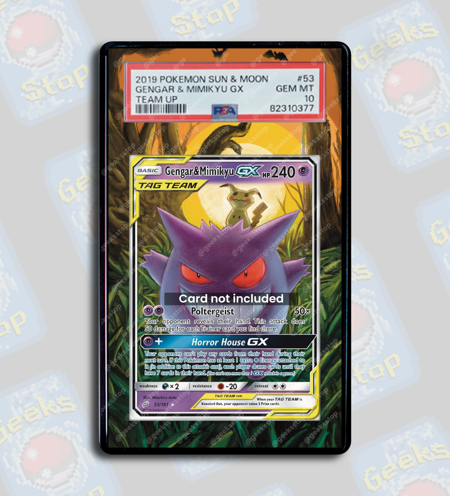 Gengar Mimikyu GX #53 PSA TAG Beckett | Display Case Extended Art for Pokemon Card