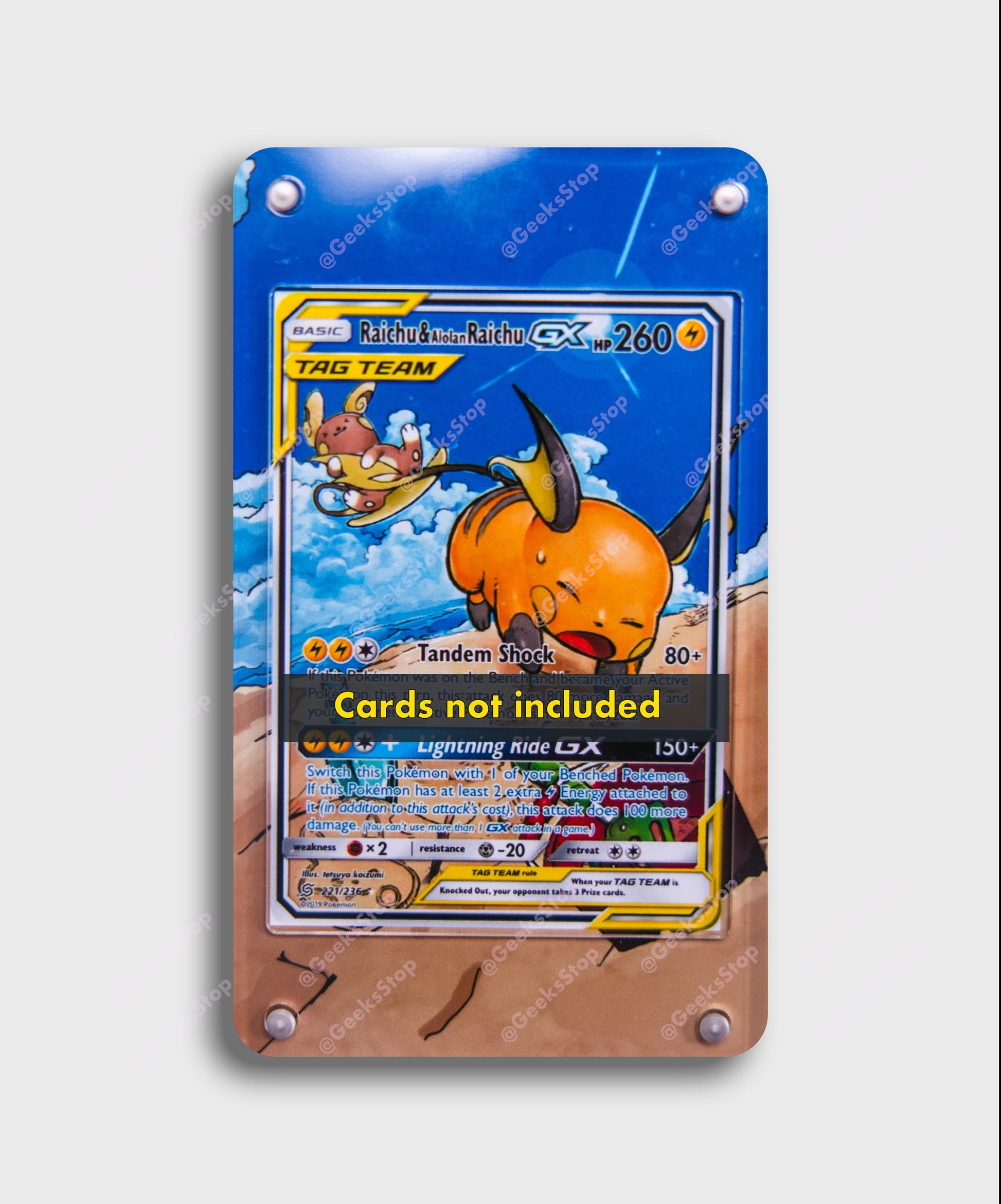 Raichu & Alolan Raichu GX | Card Display Case Extended Art for Pokemon GeeksStop Raichu & Alolan Raichu GX | Card Display Case Extended Art for Pokemon GeeksStop