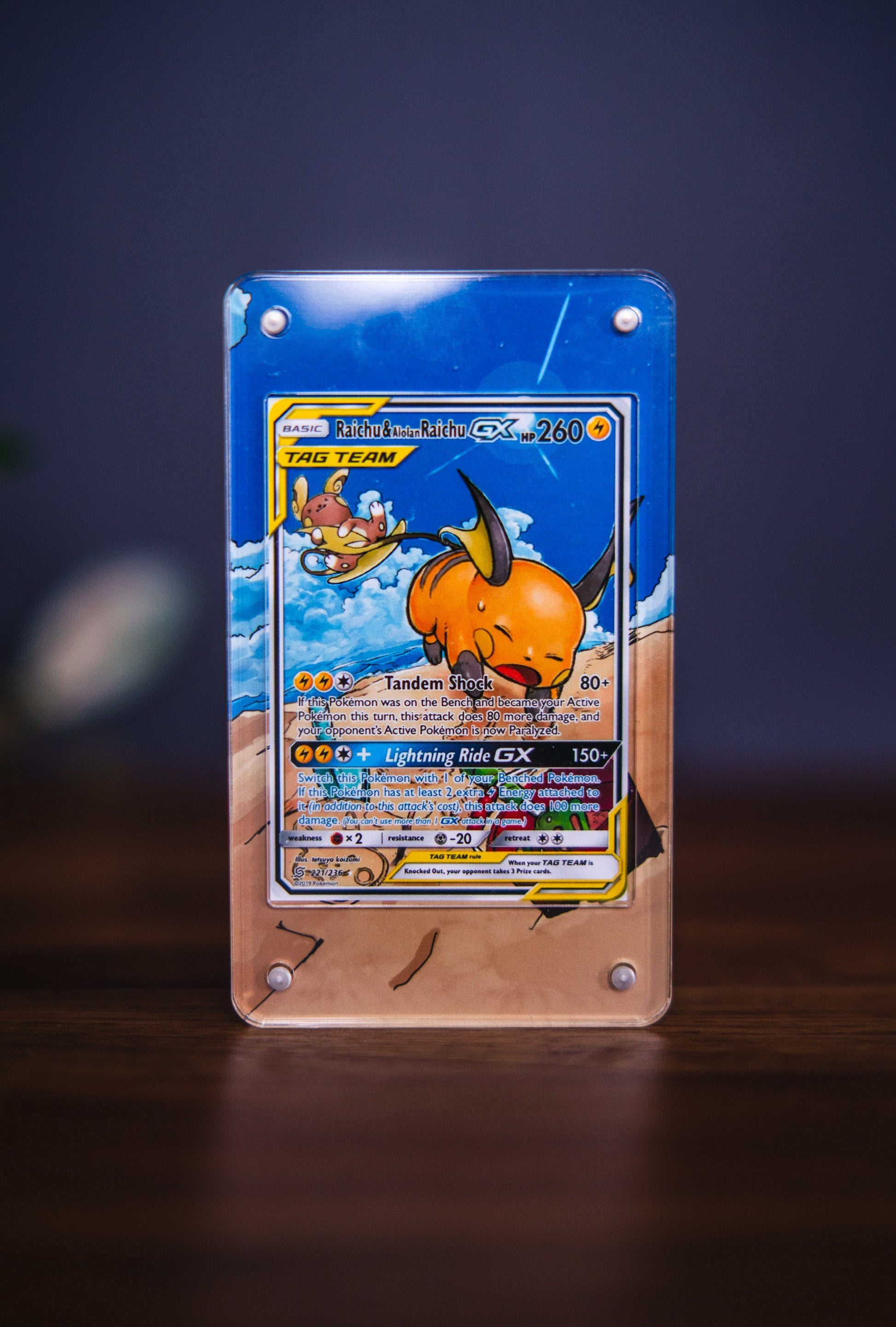 Raichu & Alolan Raichu GX | Card Display Case Extended Art for Pokemon GeeksStop Raichu & Alolan Raichu GX | Card Display Case Extended Art for Pokemon GeeksStop